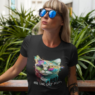 Fun One Cool Cat Mama mit farbenfroher Sonnenbrill T-Shirt