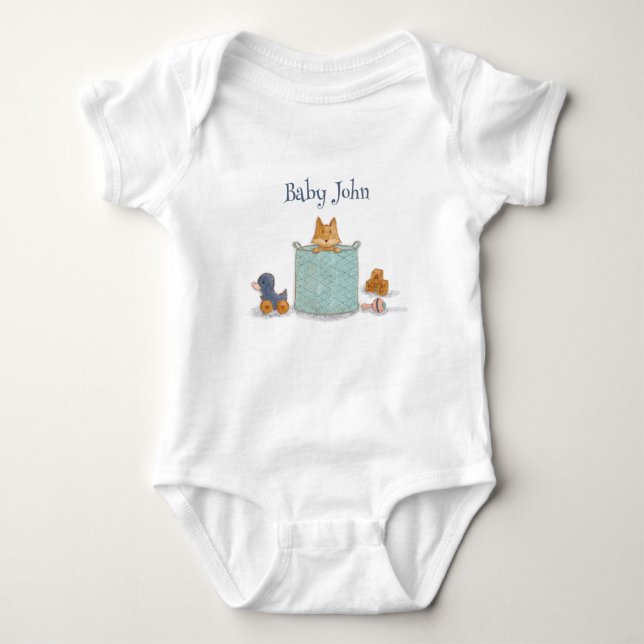Fun Orange Baby Fox Illustration Baby Strampler (Vorderseite)