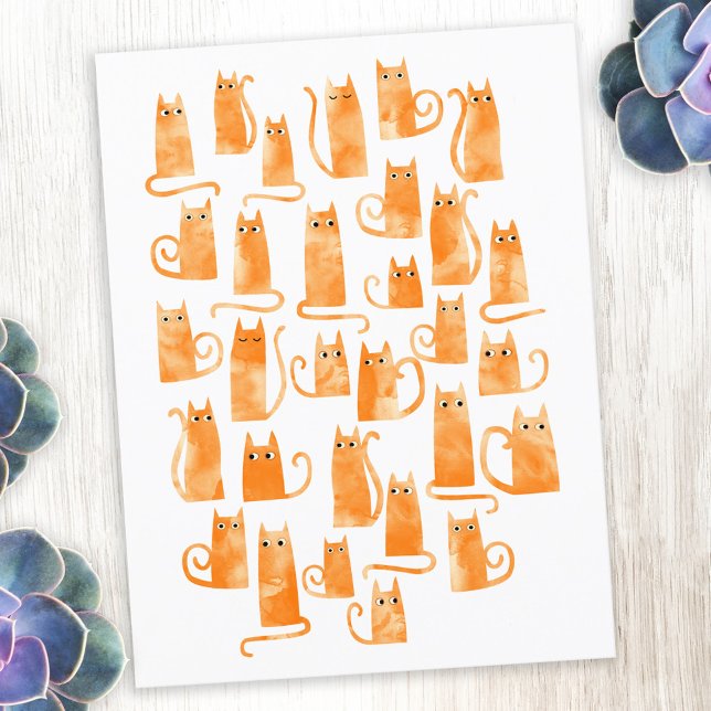 Fun Orange Cat Postkarte (Orange ginger cat fun watercolor art postcard)