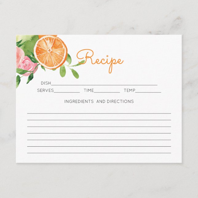 Fun Orange Citrus Thema Rosa Rezept Begleitkarte (Vorderseite)
