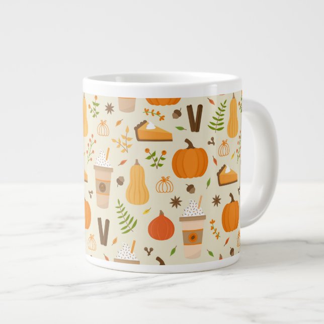 Fun Orange Fall Pattern Jumbo-Tasse (Vorderseite Rechts)
