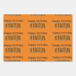 Fun Orange Happy Birthday Tiger Geschenkpapier Set