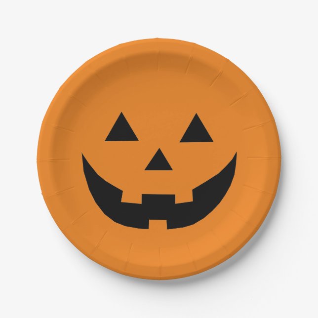 Fun orange Kürbislaterne Kürbisgesicht Halloween Pappteller (Vorderseite)