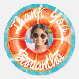 Fun Orange Pool Party Thank You Runder Aufkleber