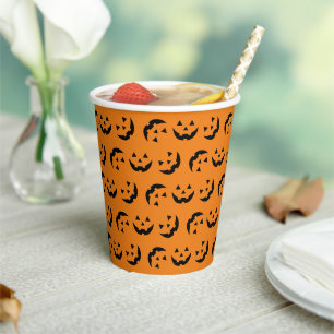 Fun-orange-schwarze Kürbislaterne Muster Halloween Pappbecher