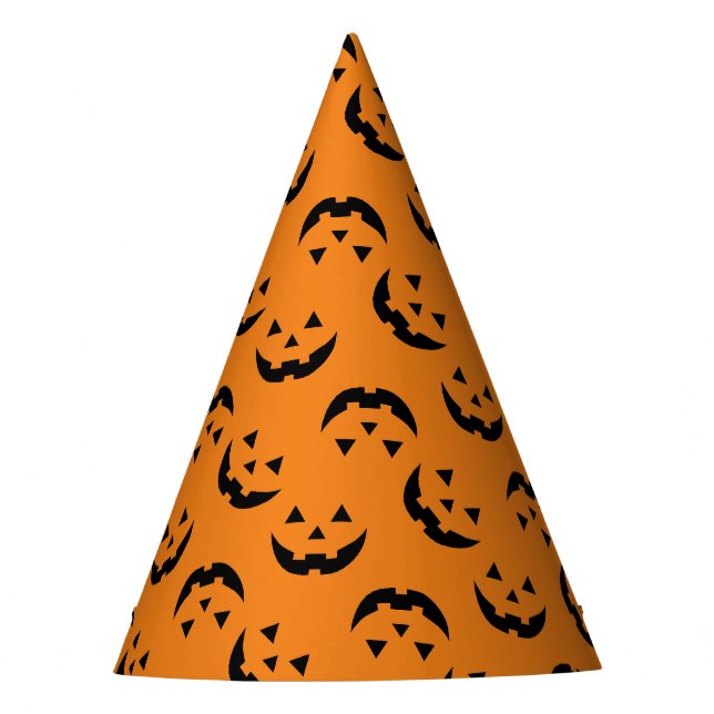 Fun-orange-schwarze Kürbislaterne Muster Halloween Partyhütchen (Vorderseite)