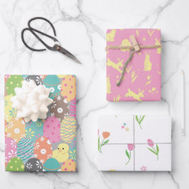 Fun Ostereier und -bunnies, Tulpen und Frühling Geschenkpapier Set