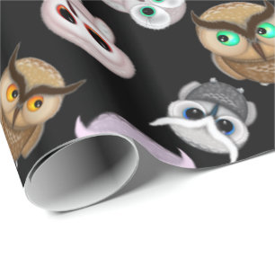 Fun Owl Muster auf schwarzem Hintergrund Geschenkpapier
