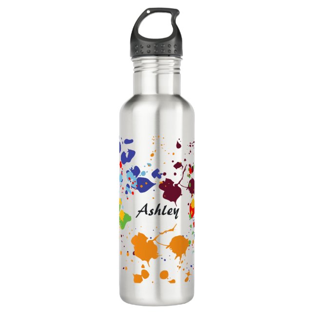 Fun Paint Tropfens Farbenfrohe Namensquelle Edelstahlflasche (Vorderseite)