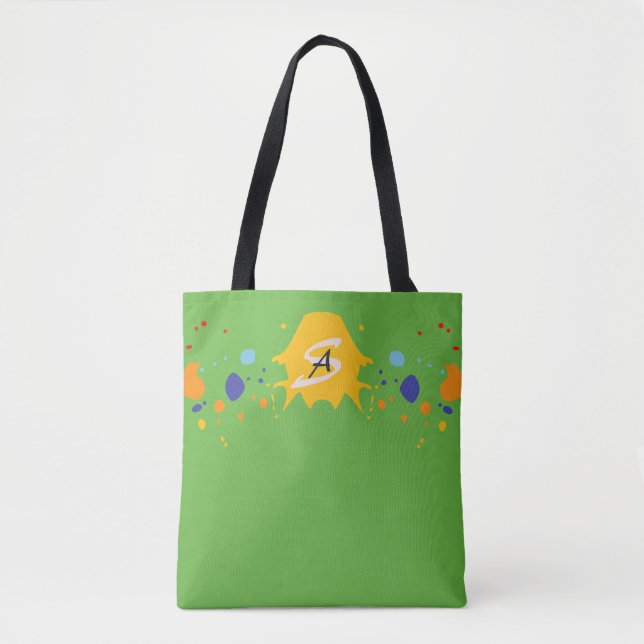 Fun Paint Tropfens Spring Green Mit Monogramm Tasche (Vorderseite)