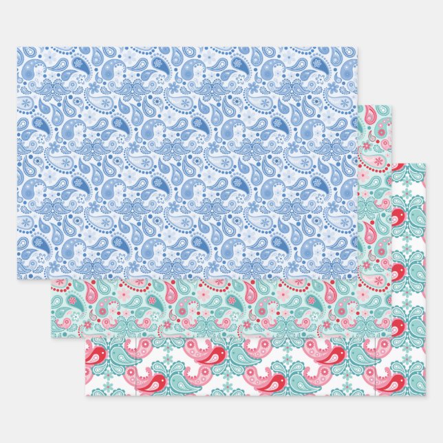 Fun Paisley Muster Blue Aquamarin Red Geschenkpapier Set (Set)