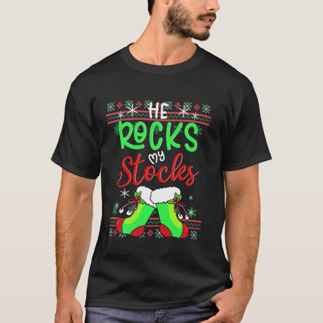 Fun Pajama Er rockt meine Aktien hässlich Christm T-Shirt (Vorderseite)
