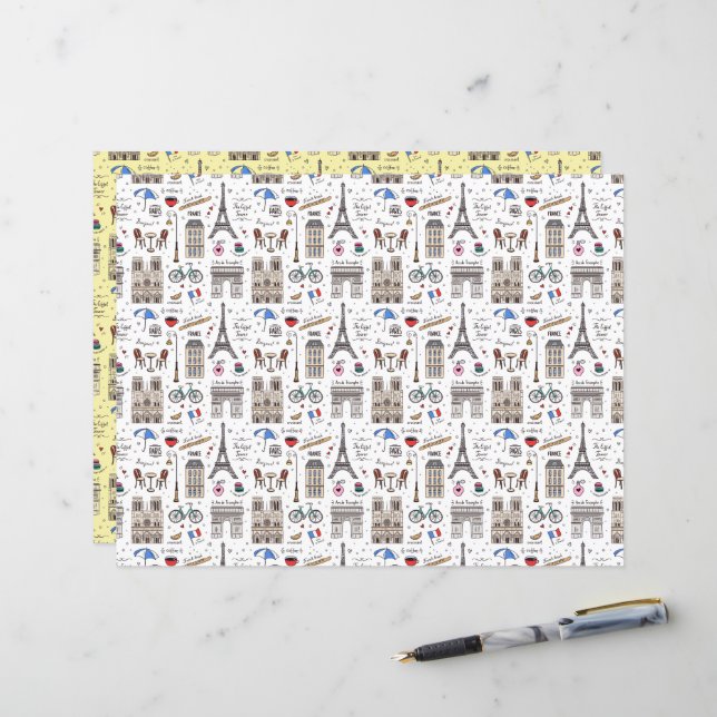 Fun Paris Doodles Scrapbook Paper (Vorderseite/Rückseite Beispiel)
