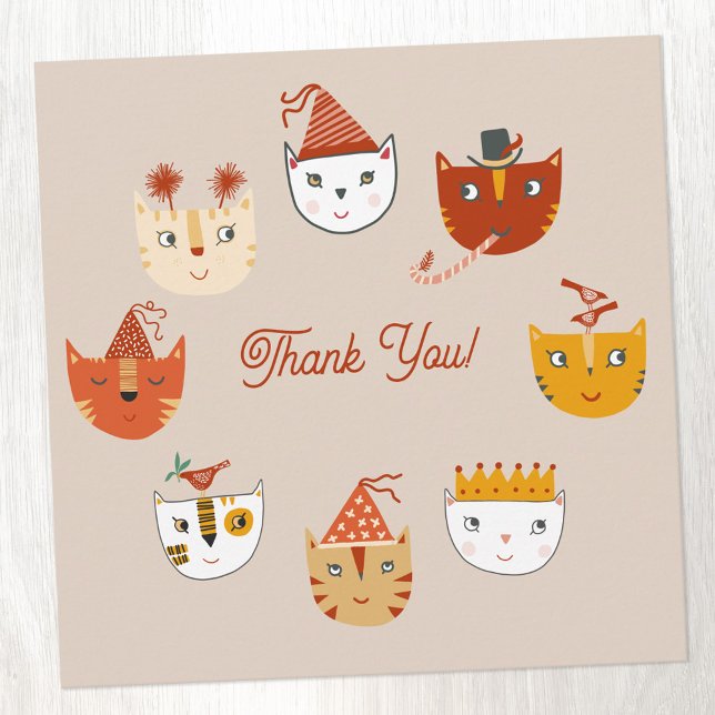 Fun Party Carte de remerciements (Fun party cat themed thank you card)
