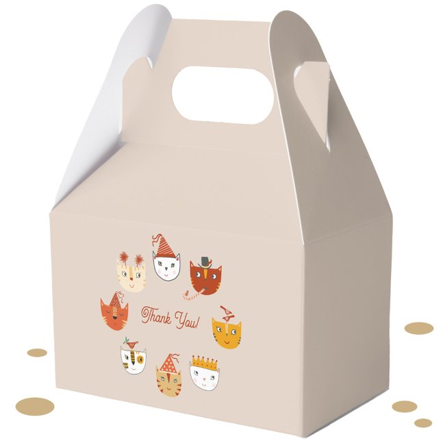 Fun Party Cat Vielen Dank Geschenkschachtel (Fun party cat favor box with editable text)