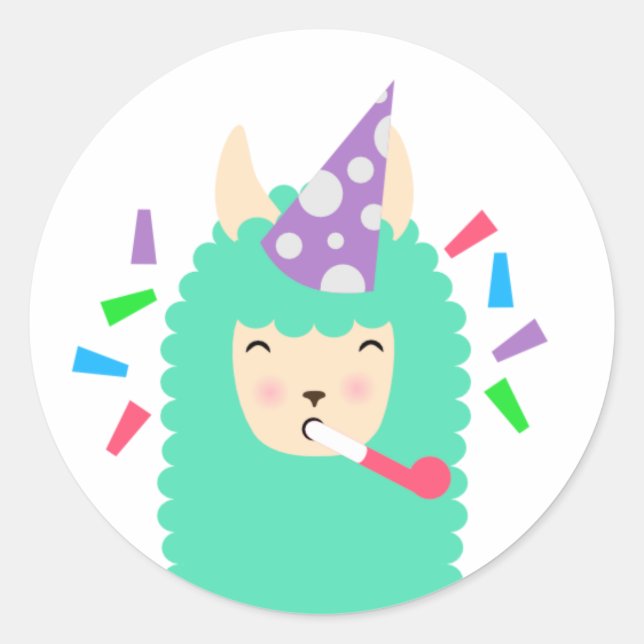 Fun Party Emoji Llama Runder Aufkleber (Vorderseite)