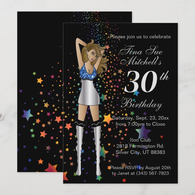 Fun Party Girl Geburtstag Einladung (Vorne/Hinten)