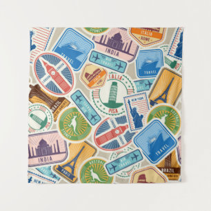 Fun Passport Briefmarke Tapestry Wandteppich