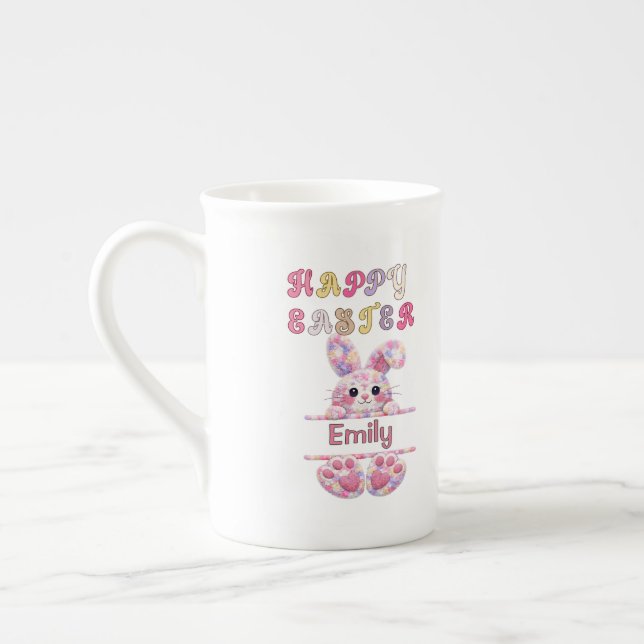 Fun Pastel Color Easter Bunny Personalize Name Prozellantasse (Links)