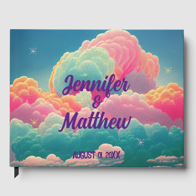 Fun Pastel Cotton Candy Clouds Gästebuch (Vorderseite)
