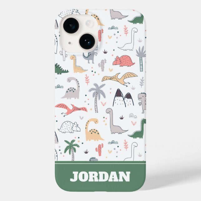 Fun Pastel Dinosaur Scene Pattern Case-Mate iPhone 14 Hülle (Rückseite)