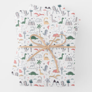 Fun Pastel Dinosaur Scene Pattern Geschenkpapier Set