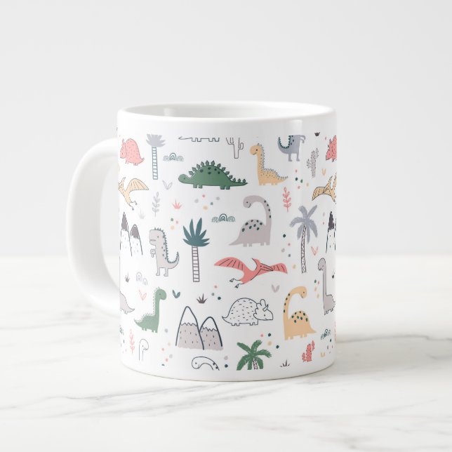 Fun Pastel Dinosaur Scene Pattern Jumbo-Tasse (Vorderseite Links)