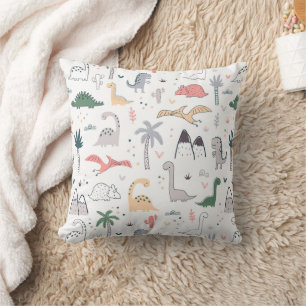 Fun Pastel Dinosaur Scene Pattern Kissen