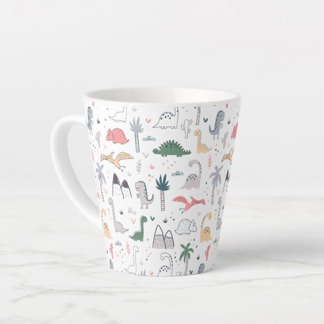 Fun Pastel Dinosaur Scene Pattern Milchtasse (Linke Ecke)