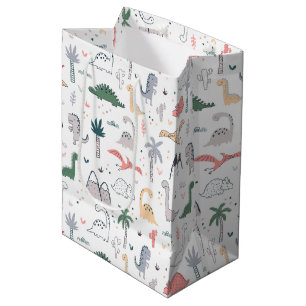 Fun Pastel Dinosaur Scene Pattern Mittlere Geschenktüte