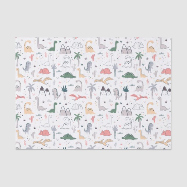 Fun Pastel Dinosaur Scene Pattern Seidenpapier (Vorderseite)