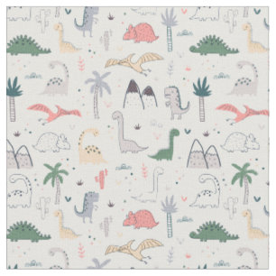 Fun Pastel Dinosaur Scene Pattern Stoff