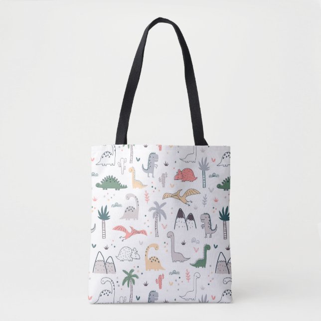 Fun Pastel Dinosaur Scene Pattern Tasche (Vorderseite)