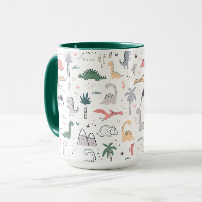 Fun Pastel Dinosaur Scene Pattern Tasse (Vorderseite Links)