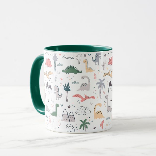 Fun Pastel Dinosaur Scene Pattern Tasse (Vorderseite Links)