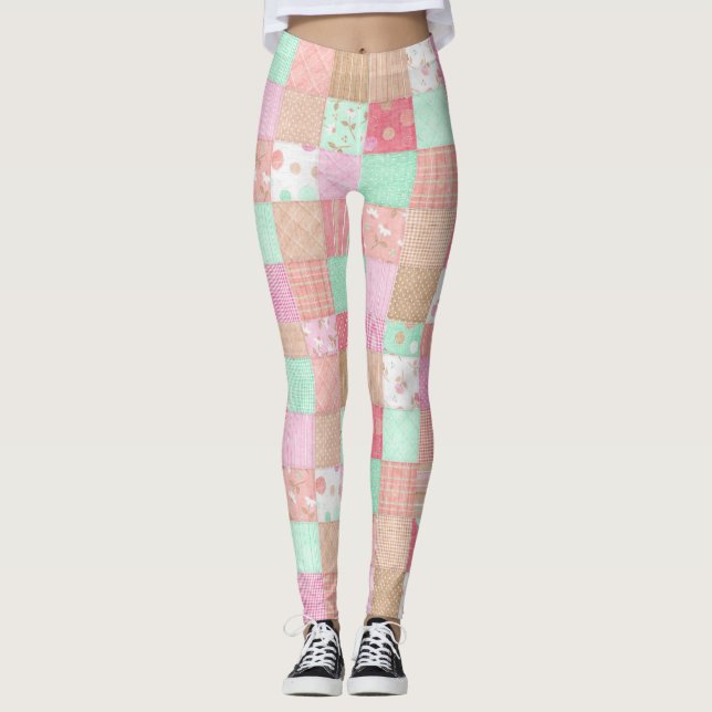 Fun Pastel Vintages Shabby Chic Patchwork Muster Leggings (Vorderseite)