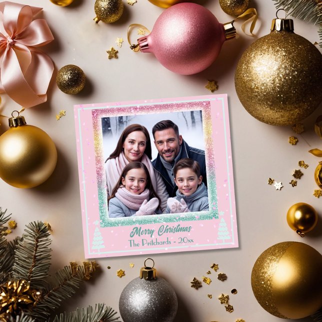Fun Pastel Weihnachten Familie Flat Holiday Card (Von Creator hochgeladen)