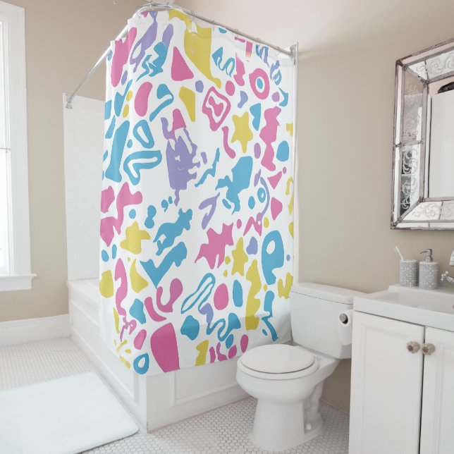 Fun pastellfarbene, lebendige Formen Duschvorhang (Beispiel)