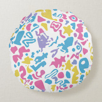 Fun pastellfarbene, lebendige Formen Rundes Kissen