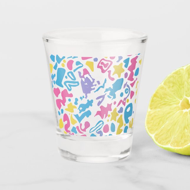 Fun pastellfarbene, lebendige Formen Schnapsglas (Vorderseite)