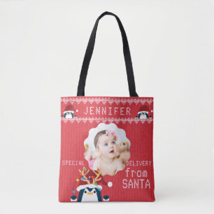 Fun Penguin Ihr Foto Name Niedlich Baby Kleinkind  Tasche