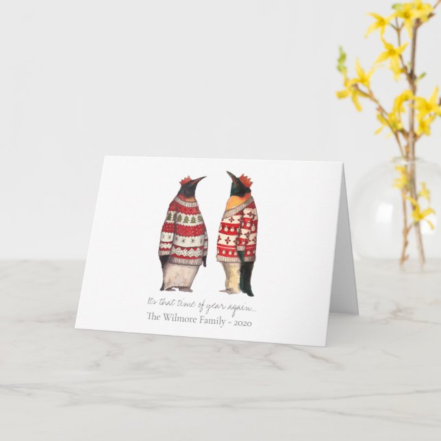 Fun Penguin Winterurlaubskarte, Weihnachtspulli Karte (Gelbe Blume)