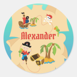 Fun Personalisiert Boy Pirate Schatzkarte Runder Aufkleber