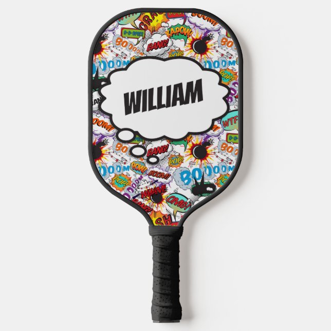 Fun Personalisiert Name Comic Book Pickleball Schläger (Vorderseite)