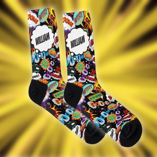 Fun Personalisiert Name Comic Schwarz Socken (Fun Personalized Name Comic Book Black Socks)