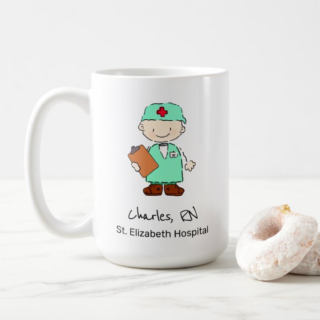 Fun Personalisiert Nurse Doctor Illustration Carto Kaffeetasse (Mit Donut)