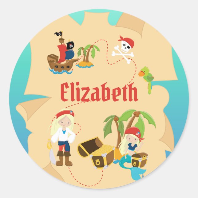 Fun Personalisiert Pirate Girl - Karte Runder Aufkleber (Vorderseite)
