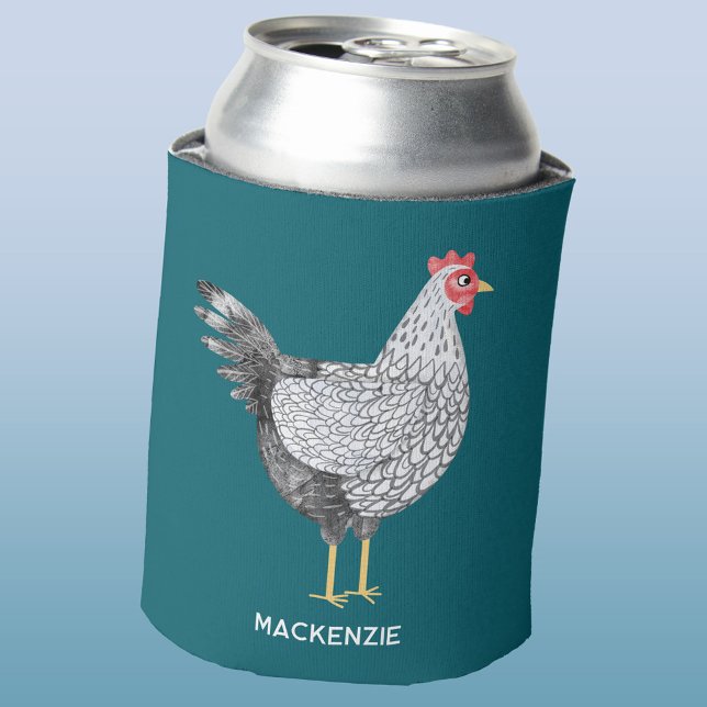 Fun Personalisierte Wasserfarbe Wyandotte Hühnchen Dosenkühler (Fun watercolor Wyandotte chicken hen personalized name custom text can cooler)