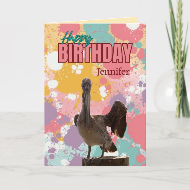 Fun personnalisé, carte d'anniversaire Pélican col (Devant)