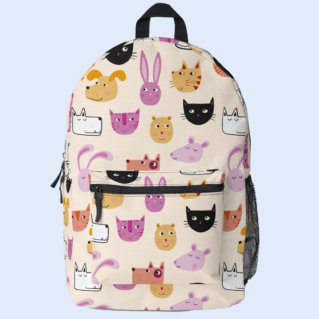 Fun Pet Animal Bedruckter Rucksack (Cute pet animal backpack with cat, dog, mouse, rabbit, guinea pig or hamster characters)